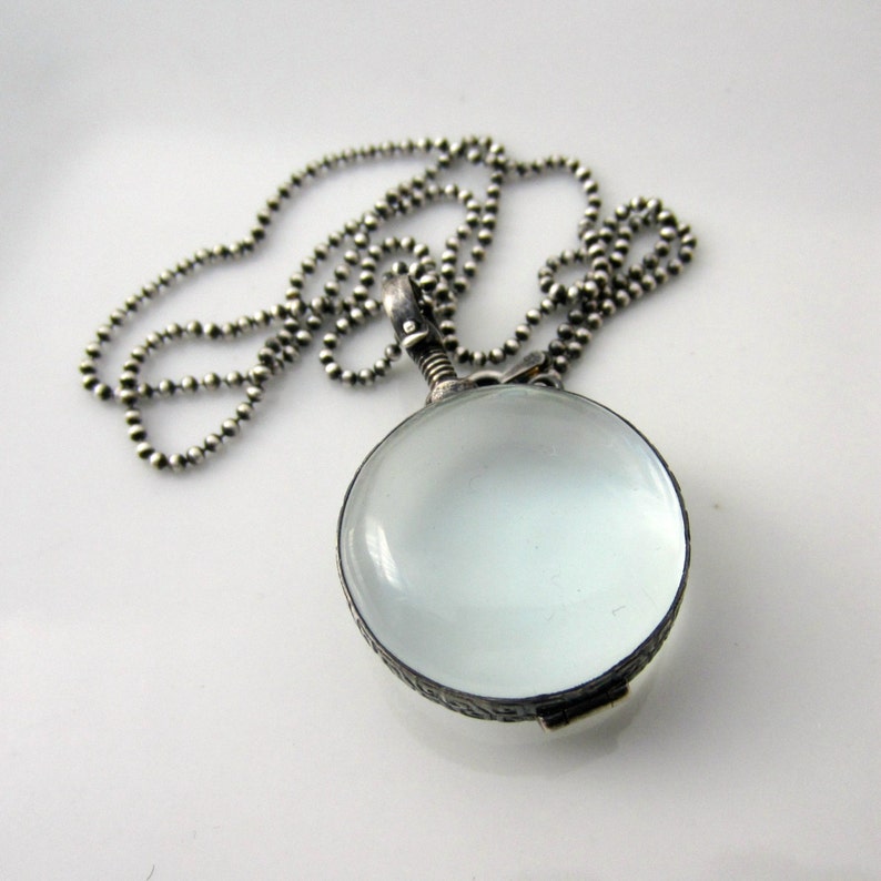 Clear Locket Necklace Glass Photo Locket Oxidize Sterling Etsy