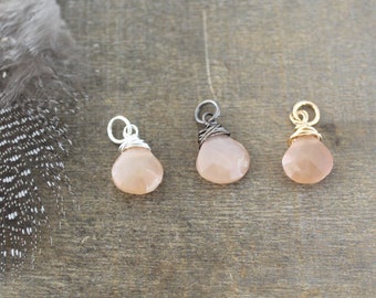 Peach Moonstone Charm Removable Pendant June Birthstone Charm Healing Stone Solo Charm Only Add A Dangle Diy Jewelry Earring Bracelet Charm