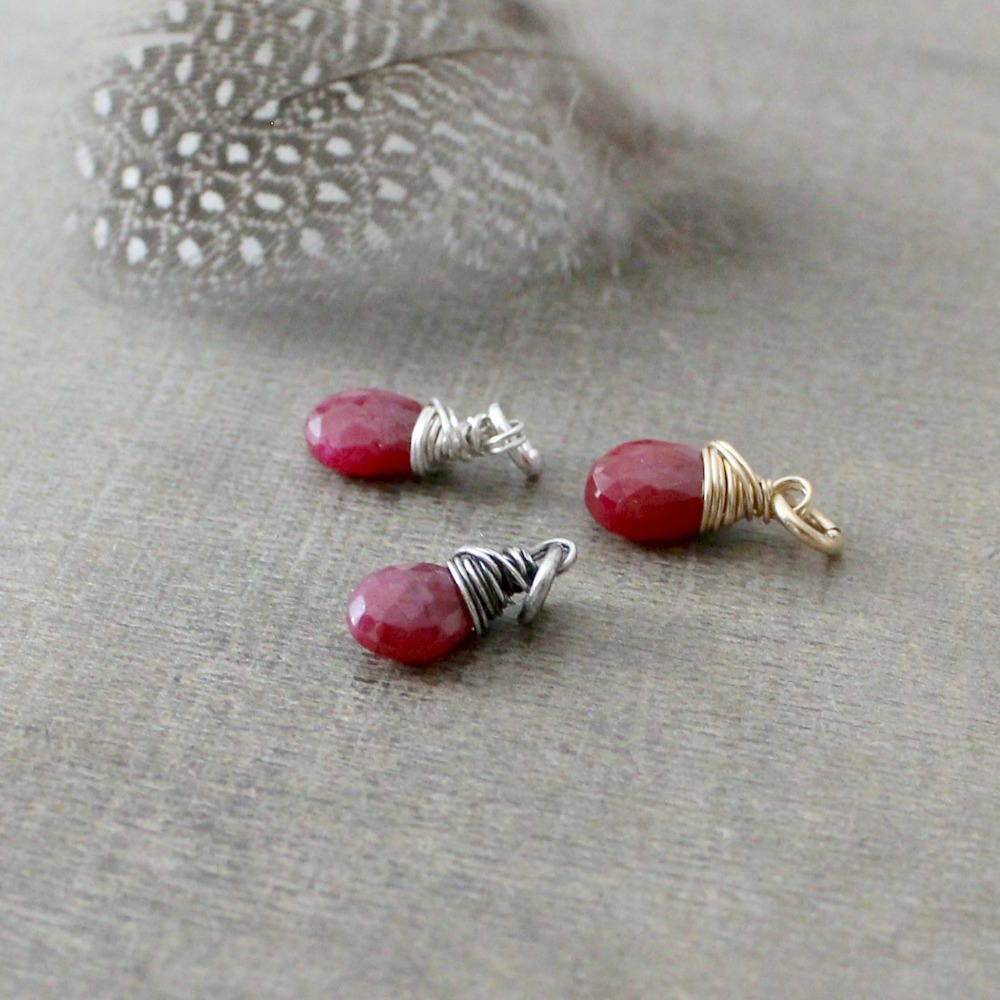 Genuine Ruby Charm, July Birthstone Charm, Wire Wrapped Pendant, Real…