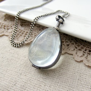 Glass Locket Necklace, Glass Photo Locket, Oxidize Silver, Sterling Silver Locket, Modern Locket, Push Gift, Clear Locket, Maternity Jewelry