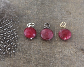 Ruby Charm, July Birthstone Charm, Round Ruby Pendant for Necklace or Earrings Removable Charm Healing Stone, Yoga Jewelry Root Chakra Stone