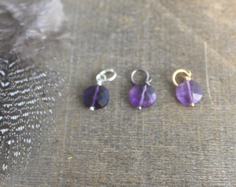 Small Amethyst Pendant, February Birthstone Charm for Necklace or Earrings, Removable Charm Healing Stone, Yoga Jewelry Crown Chakra Stone