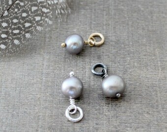 Freshwater Pearl Charm, June Birthstone Charm, Gray Pearl Pendant, Wire Wrapped Charm, Add A Dangle, Grey Pearl Charm Only, Petite Pendant