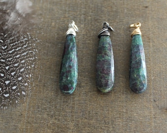 Ruby Fuchsite Pendant, Wire Wrapped Fuchsite Charm, Wire Wrapped Pendant Healing Stone Charm Only, Metaphysical Stone Yoga Jewelry Long Drop