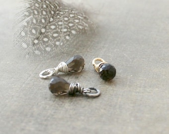 Smoky Quartz Charm, Brown Gemstone Charm, Small Smoky Quartz Pendant, Wire Wrapped Charm, Add A Dangle, Dainty Charm Only, Petite Pendant