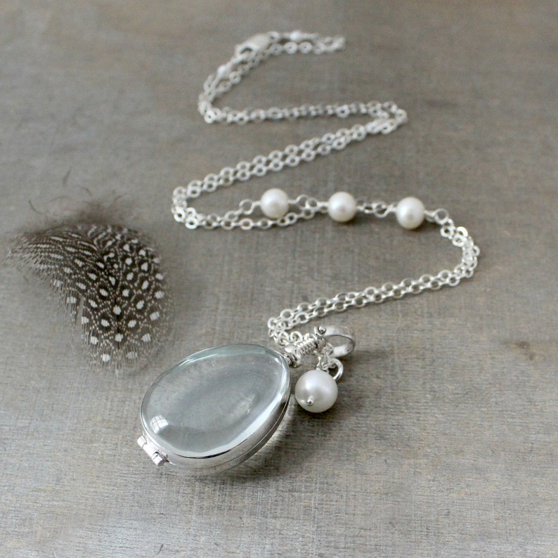 Silver Glass Locket Bride Bridal Locket Pearl Locket Etsy