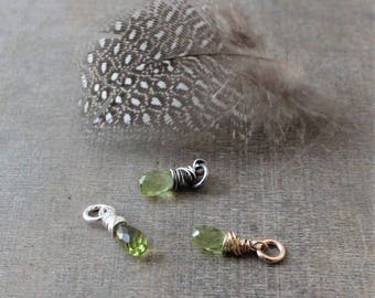 Peridot Charm, August Birthstone Charm, Peridot Pendant, Wire Wrapped Charm, Add A Dangle, Dainty Charm Only, Petite Pendant, Gemstone Charm