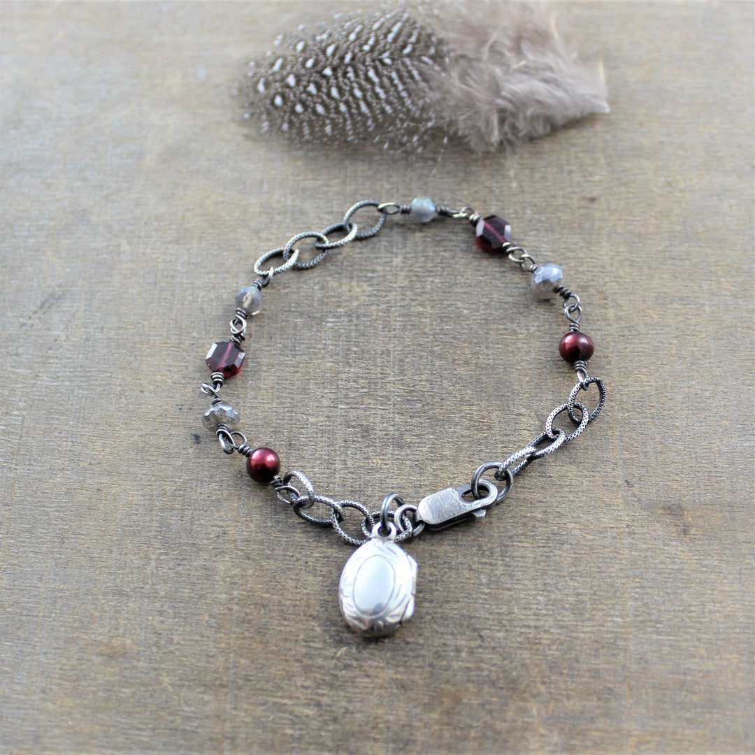 Sterling Silver Locket Bracelet Small Oval Locket Pearl Etsy Ireland