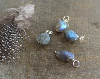 Labradorite Charm, Gray Gemstone Charm, Nugget Pendant, DIY, Labradorite Pendant, Wire Wrapped Charm, Add A Dangle, Unique Charm Only,