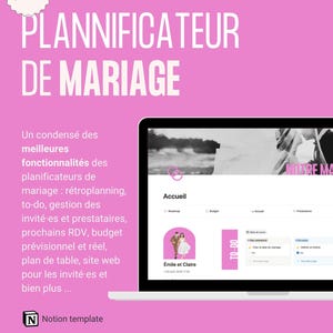 Planificateur de Mariage Notion • Template Wedding Planner Digital • Modèle Organisation Mariage • Budget Mariage • Checklist Mariage