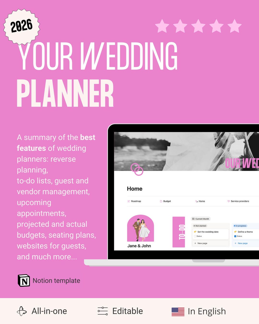 Notion Wedding Planner Template Digital Wedding Planning Budget