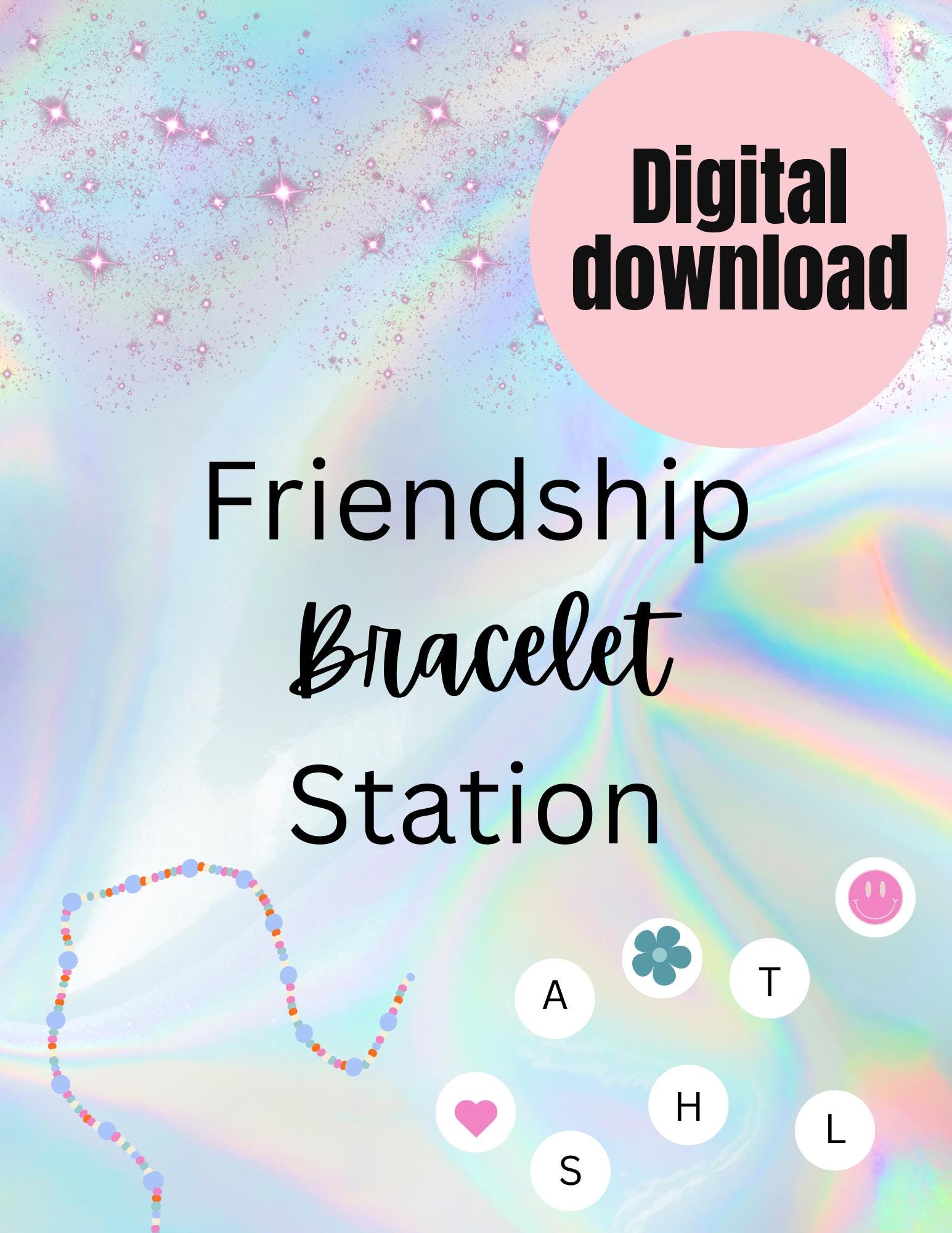 Friendship bracelet station poster for party, holographic era party sign, tween birthday party sign for bracelets station, digital download
