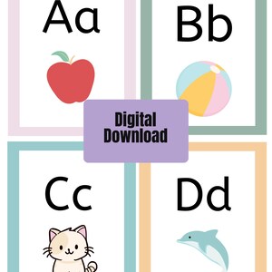 Printable alphabet cards, alphabet cards for homeschool room, alphabet flash cards, alphabet cards for hanging, alphabet banner cards