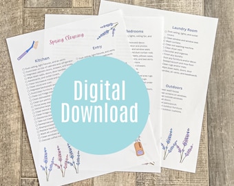 Spring cleaning printable list, spring cleaning checklist, ready to print spring cleaning checklist, digital download whole house cleaning