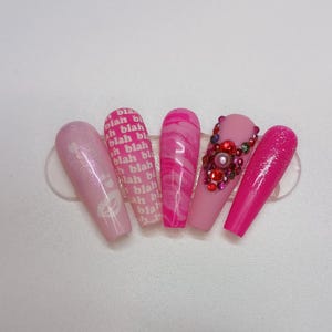 Anti Valentines Nails/Press on Nails/Coffin Nails/Long Nails/Pink Nails/Gem Nails/GelX Nails/Reusable