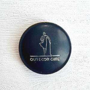 1920s Art Deco Olive Oil Rouge EMPTY Tin: Flapper Silhouette Makeup Collectible