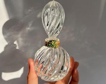 Reimagined & Hand-Embellished Jeweled Vintage EMPTY Potion Bottle Vanity Decor or Fill w/Your Favorite Beauty Potion. Swirl Glass Jewel Frog