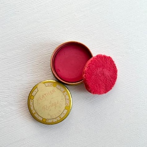 1940s Vintage Whitehall Pharmacal Co. Heather Rouge Medium Makeup - Full with Vibrant Pink Blush and Puff. Vintage Vanity Glamour Collectors