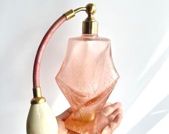 Vintage/ Antique 1920s RARE Vessière & Baccarat Crackle Peach Glass Perfume Atomizer - Please Read Description Below for More Details
