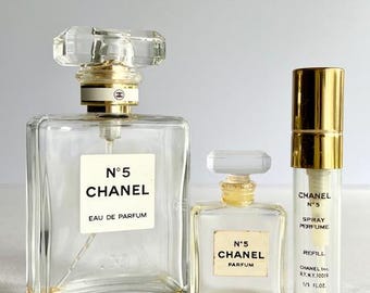 Vintage 1970s to early 2000s Set of 3 EMPTY Chanel No. 5 Bottles  - Please Read Description Below for More Details