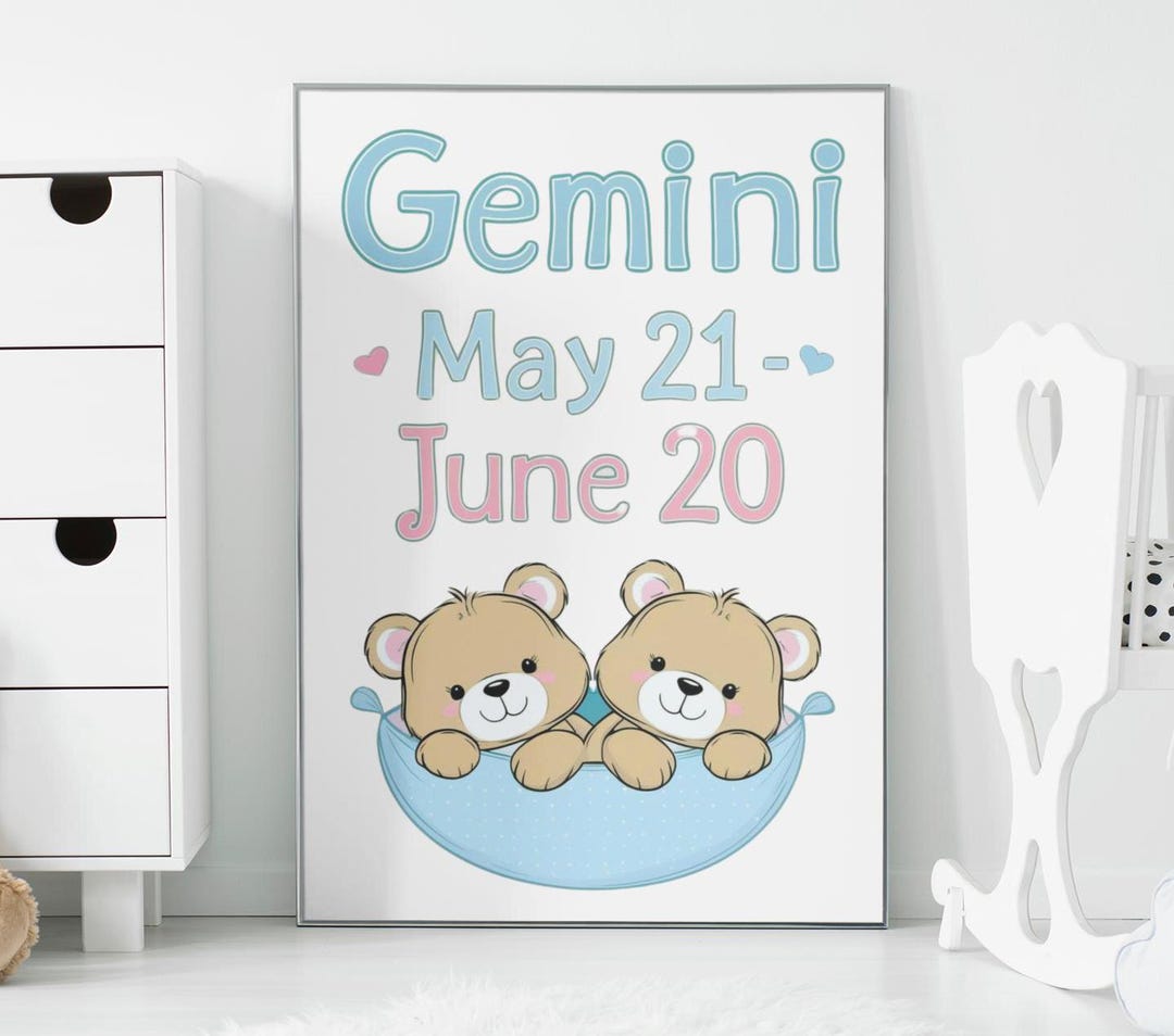 Nursery Wall Decor Art Print Zodiac Sign GEMINI. for Nursery or Toddler ...