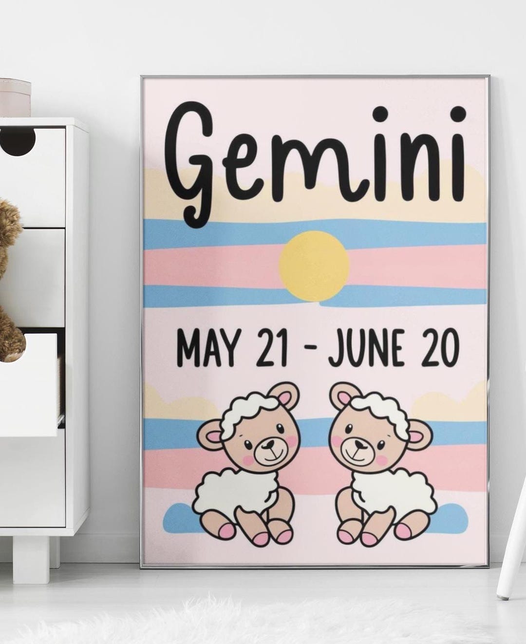 Nursery Wall Decor Art Print Zodiac Sign GEMINI. for Nursery or Toddler ...