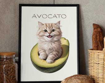AvoCATo Funny Kitchen Print Quirky Cat Wall Art Downloadable Prints.