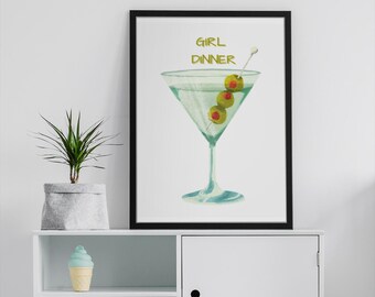 Dirty Martini Cocktail Print Bar Cart Art Girl Dinner Downloadable Print