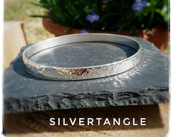 Sterling Silver Hallmarked 5mm Hammered Bangle - Silver Flat Round Bangle - Sterling Silver Hammered Bangle - Silver Personalised Bangle