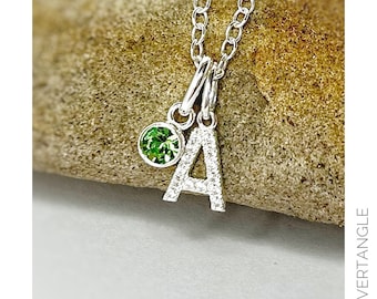 Personalised Birthstone Necklace Sterling Silver - 925 Birthstone Necklace - Personalised Initial and Birthstone Necklace