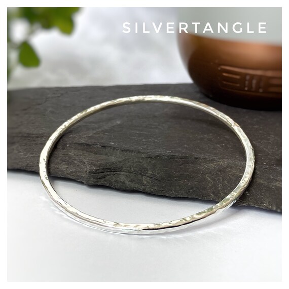Silver Hallmarked Bangle 2.5mm Hammered Solid Sterling Silver