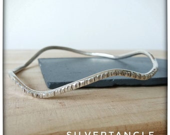 Silver Organic Shape Bangle - Grooved Silver - Textured Finish - Wavy Bangle - Hallmarked Silver Bangle - Organic Bangle