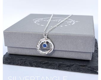 September Birthstone Necklace - Twisted Ring Necklace - Birthstone Necklace - Silver Birthstone  Necklace - September Birthstone Jewellery