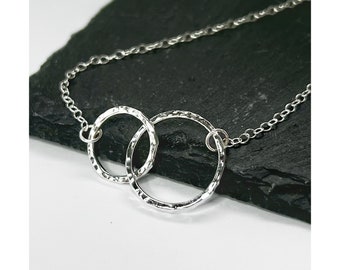 Silver Interlocking Circles Necklace - Entwined Circles Necklace - Hammered Silver Necklace - Silver Circle Necklace - FREE UK P&P
