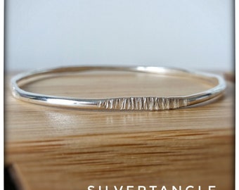 Silver Bangle with Textured Sections - Grooved Silver Bangle -  Patterned Silver Bangle - Hallmarked Bangle - Contrast Pattern Bangle