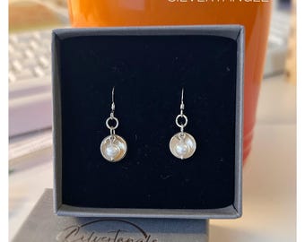 Pendientes colgantes de perla y plata - Pendientes de perla de plata de ley - Pendientes de perla de plata