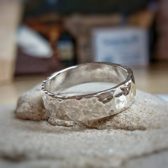 Sterling Silver Wide Flat Hammered Ring Sterling Silver Wide Flat Hammered Ring