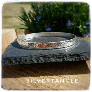 Sterling Silver Hallmarked Bangle Silver Flat Round Bangle Sterling Silver Hammered Bangle Silver Textured Bangle Silver Bangle image 7