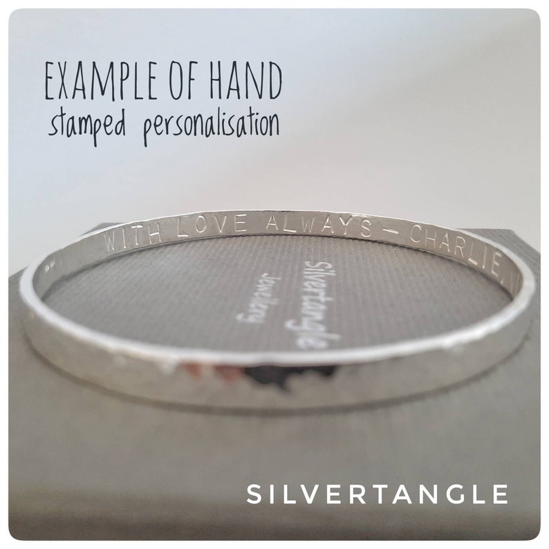 Sterling Silver Hallmarked Bangle Silver Flat Round Bangle Sterling Silver Hammered Bangle Silver Textured Bangle Silver Bangle image 4