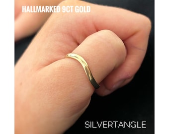 Anillo de oro macizo de 9 quilates con sello distintivo para pulgar ondulado - Anillo de oro macizo - Anillo de oro de 9 quilates - Anillo de oro ondulado para pulgar - Anillo de oro macizo para pulgar - Anillo de oro de 9 quilates para pulgar