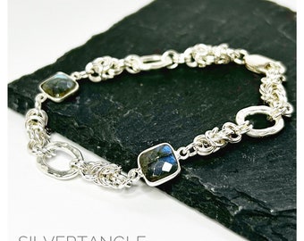 Silver Link and Labradorite Bracelet - Labradorite Bracelet - Sterling Silver Link Bracelet