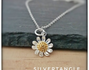 Collier de tournesol argenté - Collier de fleurs - Collier d’argent sterling - Collier de tournesol