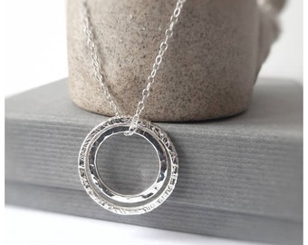 Silver Double Circle Pendant Necklace - Pendant Necklace - Silver Circle Necklace - Circle Shape Pendant - Sterling Silver Necklace