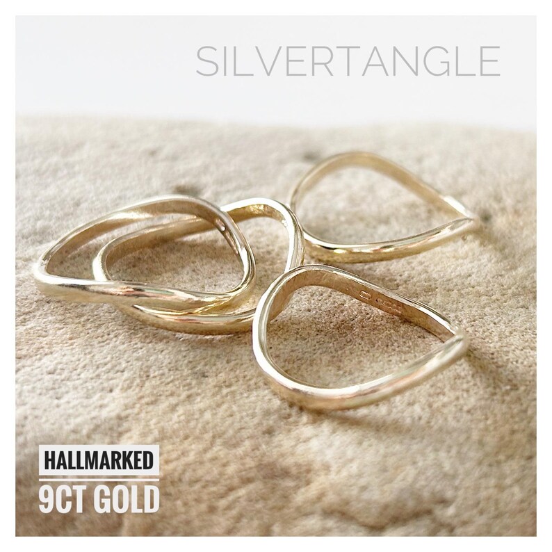 Hallmarked 9ct Gold Wavy Thumb Ring - Solid Gold Ring - 9ct Gold Ring - Wavy Gold Thumb Ring - Solid Gold Thumb Ring - 9ct Gold Thumb Ring zdjęcie 3