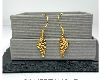 Gold Vermeil Angel Wing Drop Earrings - Gold Vermeil Earrings - Angel Wing Gold Vermeil Earrings - Angel Wing Earrings