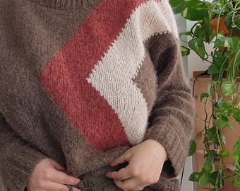 Breipatroon pullover met kleurblokken – trui met ronde hals voor beginners – pdf-patroon (maten M–XL)