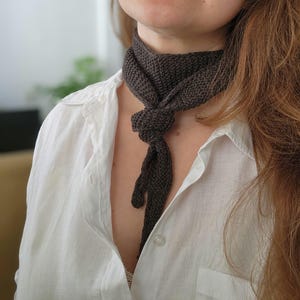 Brown Knit Scarf, Handknit Scarf, Mini Neckerchief, French Scarf, Sofie Scarf, Hamdmade scarf, Small Knitted Scarf, Handmade Gift for Her