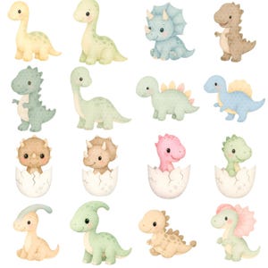 Baby Dinosaur Clipart Transparent PNG | Watercolor Dino with Jungle Plants, Volcano, Palm Trees, Hatching Eggs