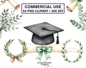 Graduation Laurel Leaves Clipart Watercolor PNG | Academic Wreaths, Caps, Scholarly Diplomas  | COMMERCIAL USE