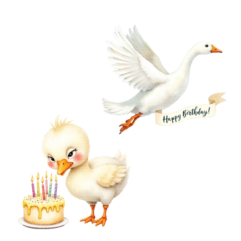 Birthday Party Goose Clipart | Cute White Goose Pngs With Cakes, Gifts ...